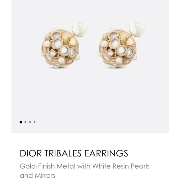 DIOR TRIBALES EARRINGS Gold-Finish Metal with White Resin Pearls and Mirrors - Picture 8 of 10